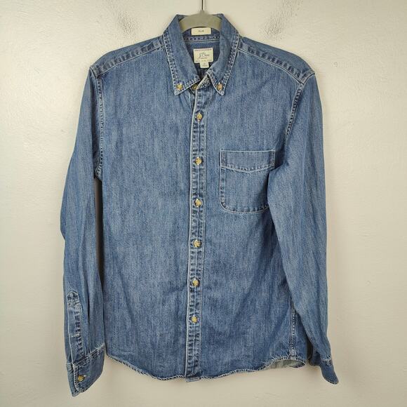 J‎ Crew Denim Button Down Shirt Mens Small Western Preppy Pocket Cowboy - Picture 1 of 7